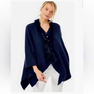 Lilly Pulitzer Rainie Wrap Faux Fur Collar True Navy OS NWT